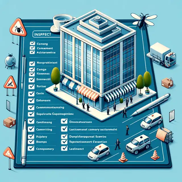 Commercial building maintenance checklist, featuring sections to inspect various aspects of buildings such as shopping malls