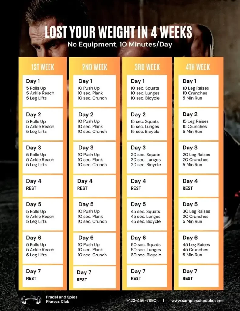 Gym Schedule for Men Sport Gym Workout Challenge Timetable Planner
