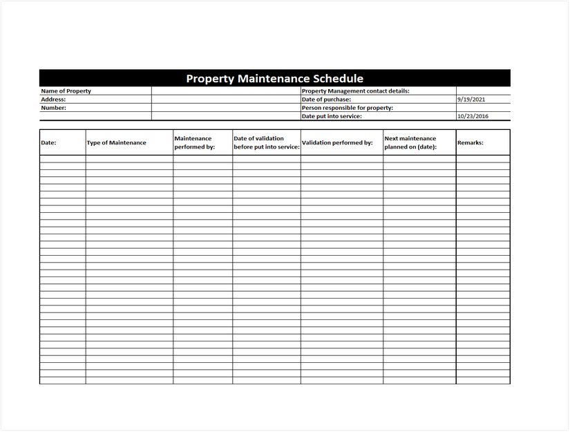 Property Maintenance Schedule Template