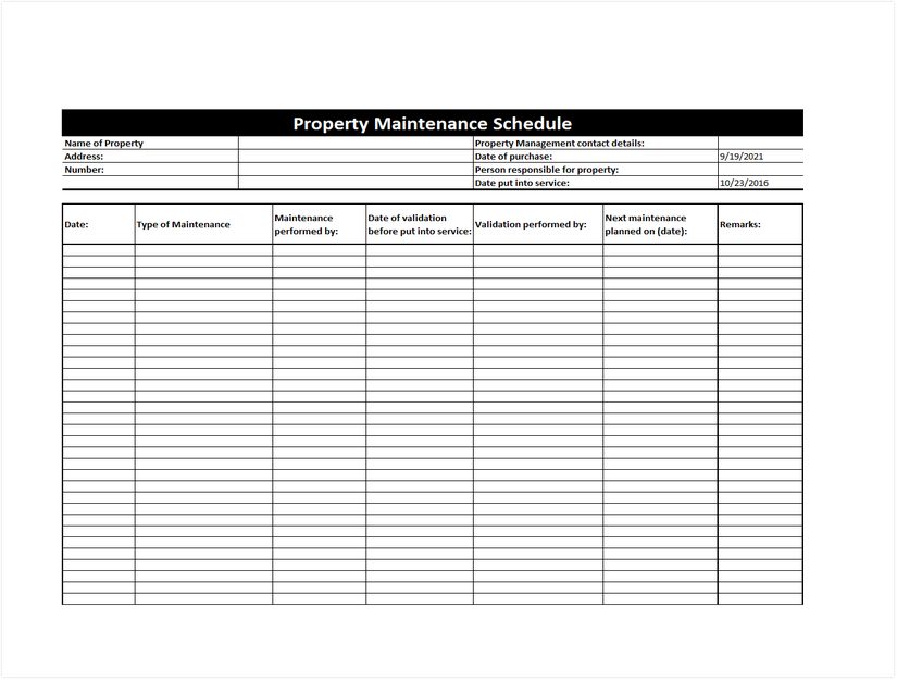 6+ Useful Facility Maintenance Schedule Excel Template - sample schedule