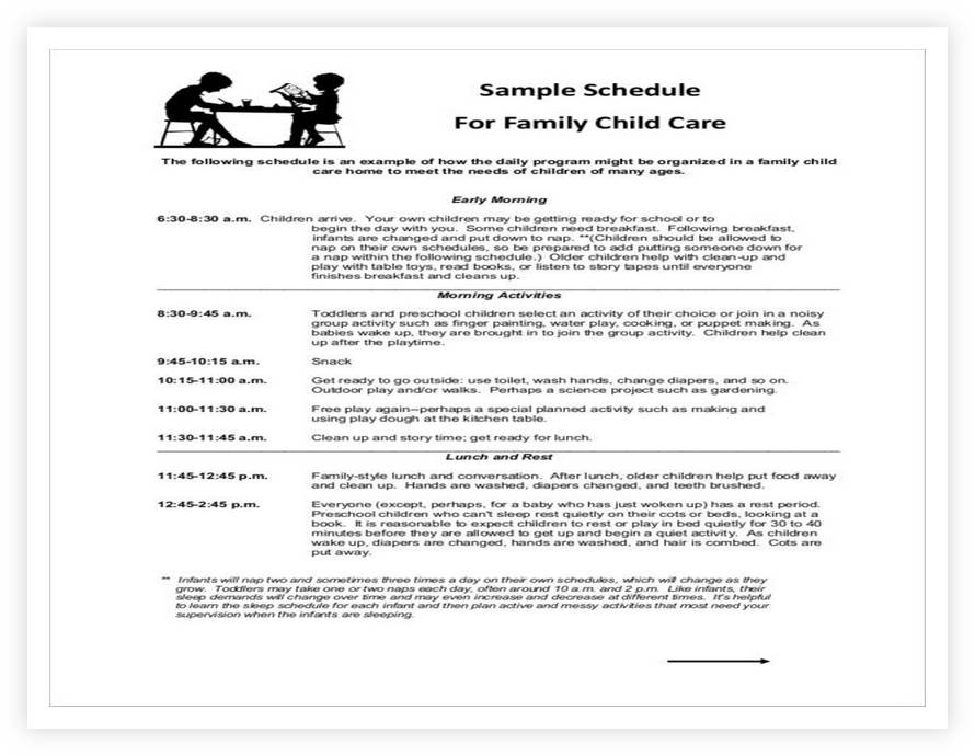 Activity Schedule for Family and Child Care