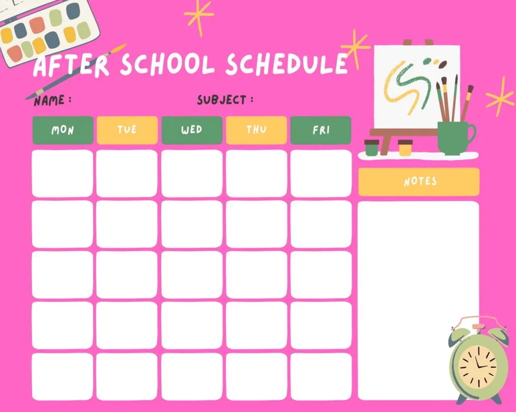 After School Schedule Template