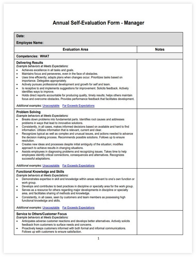 Annual Employee Self Evaluation Form