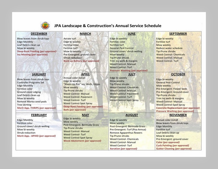 Annual Landscape Maintenance Schedule