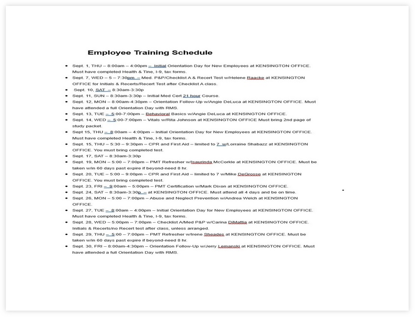 Basic Training Schedule For Employees