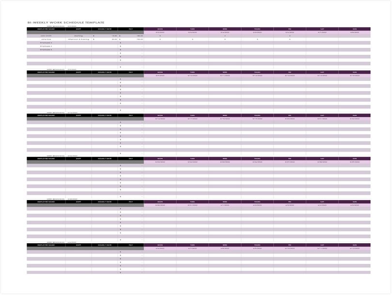 Bi Weekly Work Schedule Template