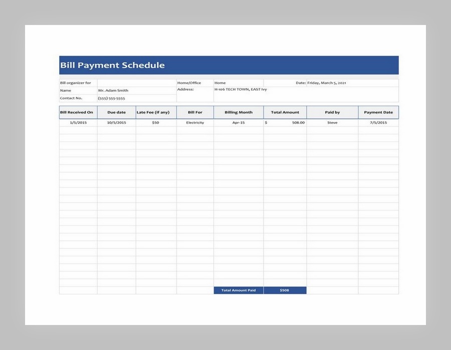 Bill Payment Schedule Template Excel 03