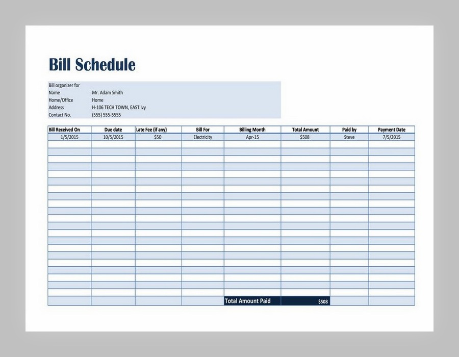 Bill Payment Schedule Template Excel 04