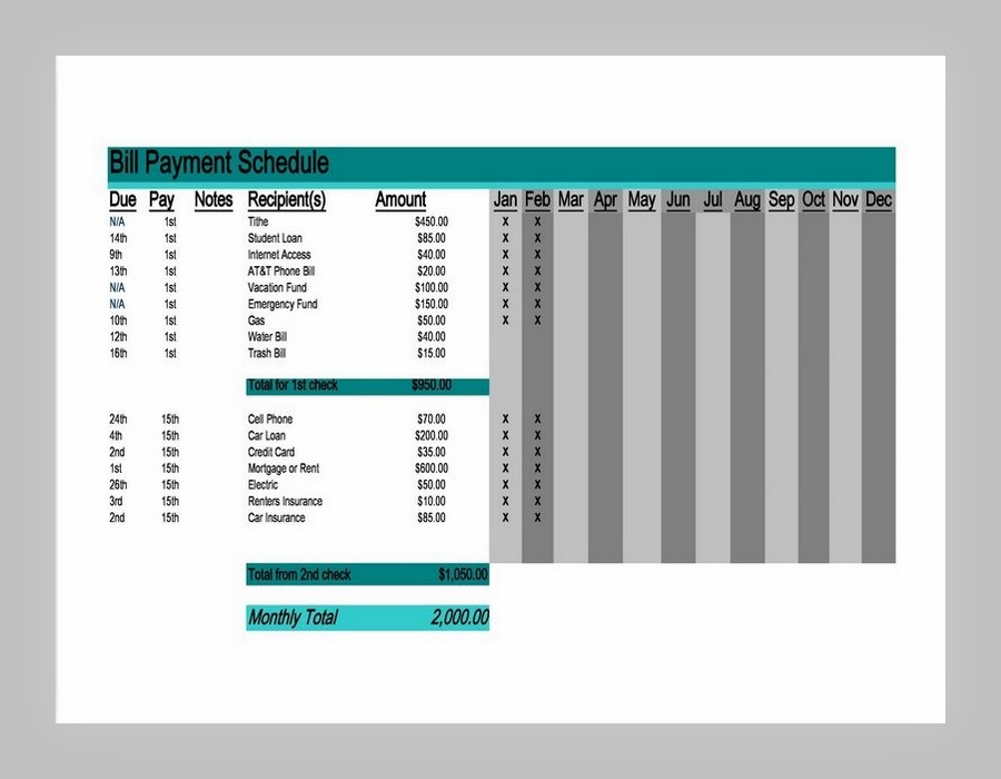 Bill Payment Schedule Template Excel 06