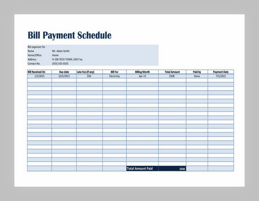 Bill Payment Schedule Template Excel 12