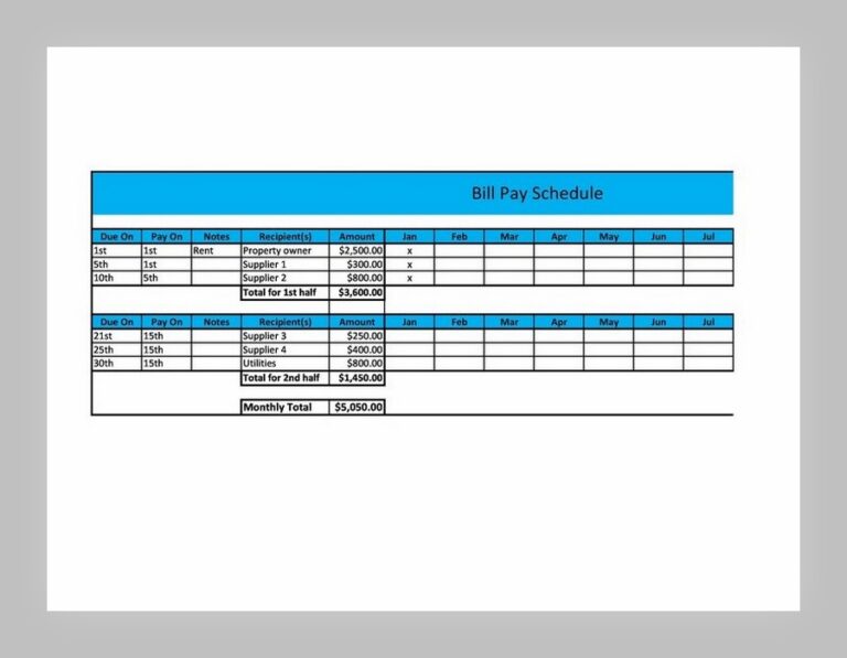 13+ Free Bill Payment Schedule Template Excel - sample schedule