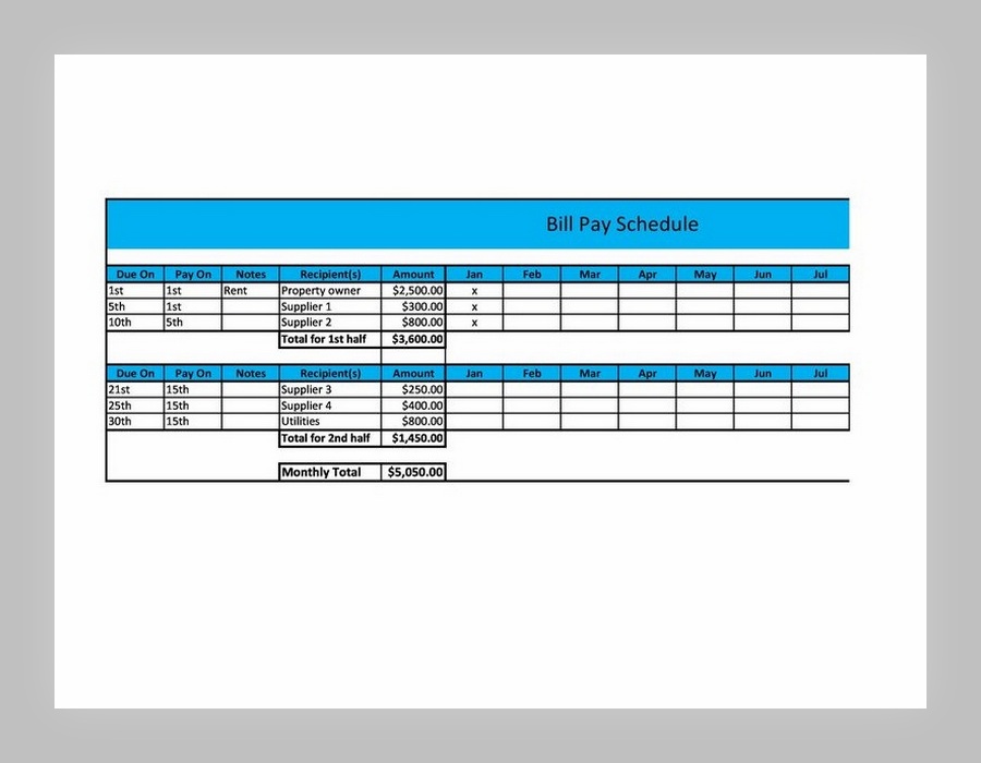 Bill Payment Schedule Template Excel 21