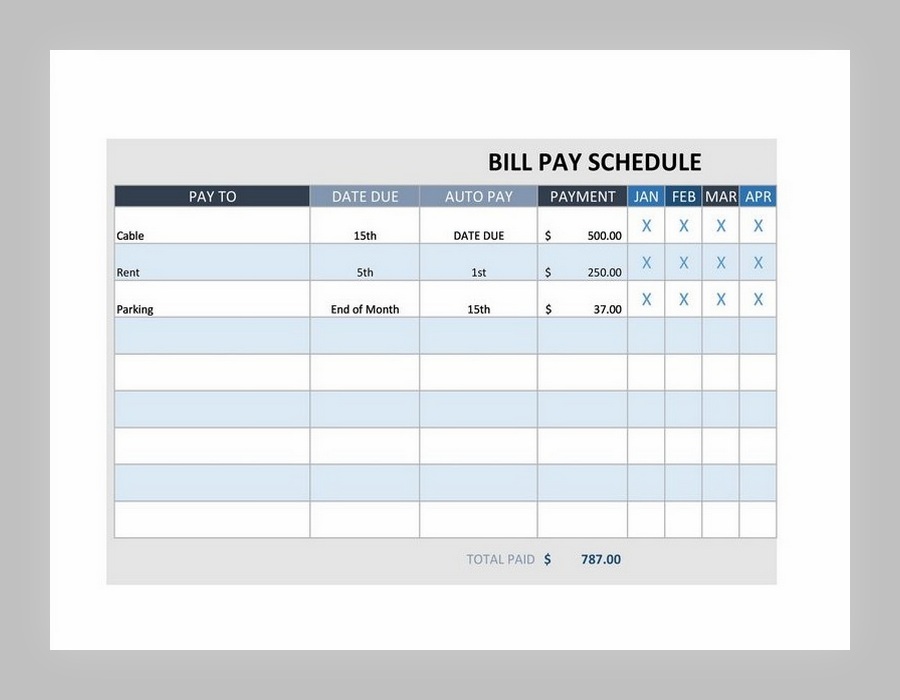 Bill Payment Schedule Template Excel 23