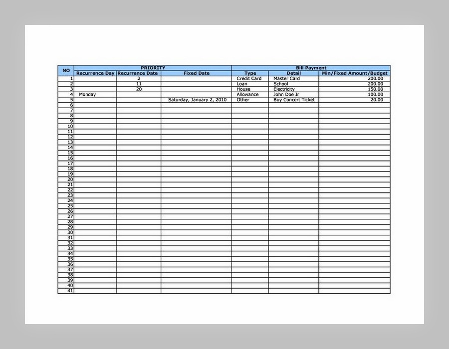 Bill Payment Schedule Template Excel 32