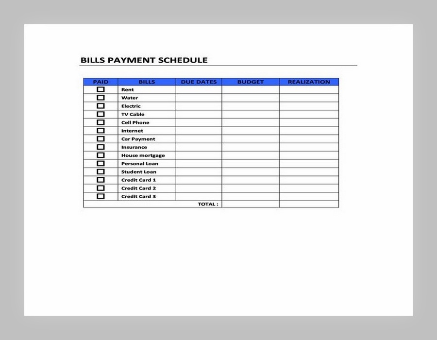 Bill Payment Schedule Template Excel 42