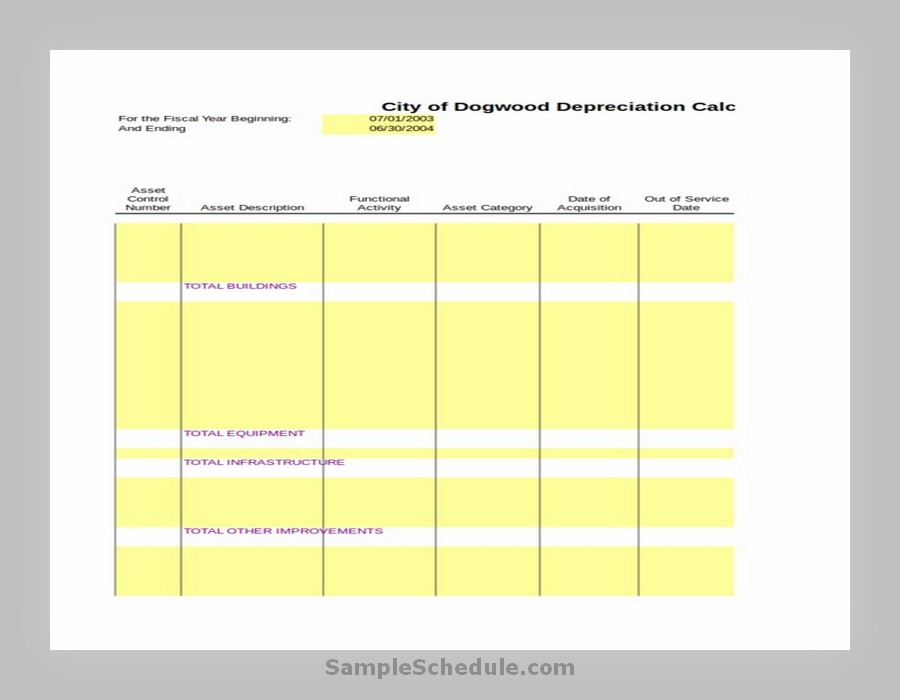 Blank Depreciation Schedule Worksheet