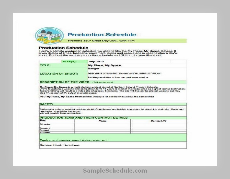 Blank Film Production Schedule Template