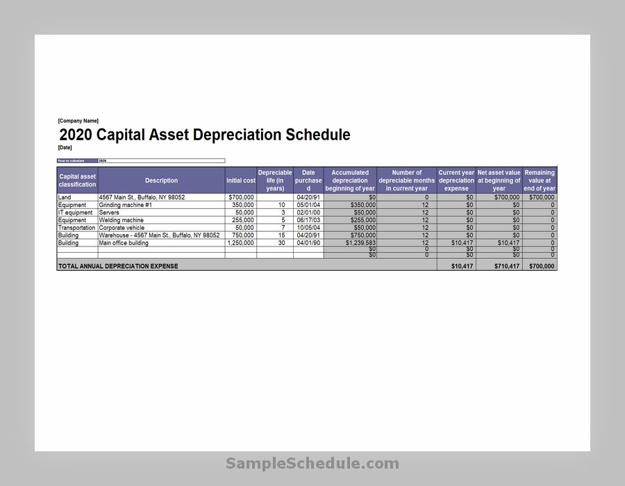 Capital Asset Depreciation Schedule Template.xls