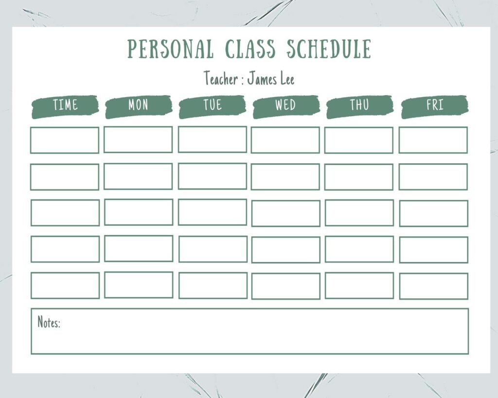 Class Schedule Template Word 10