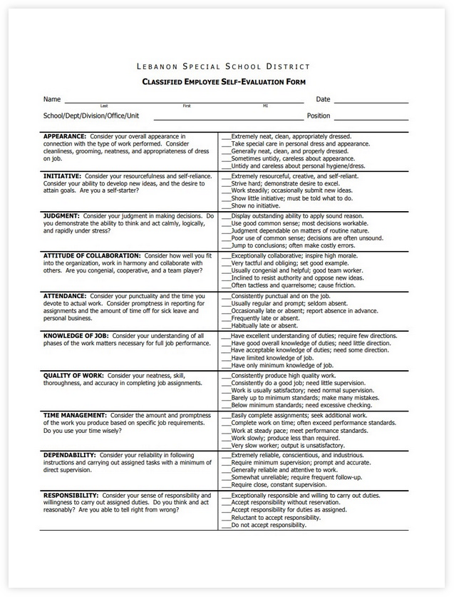 Classified Employee Self Evaluation Form