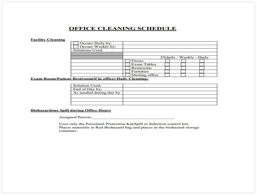 Cleaning Schedule Template for Office 05