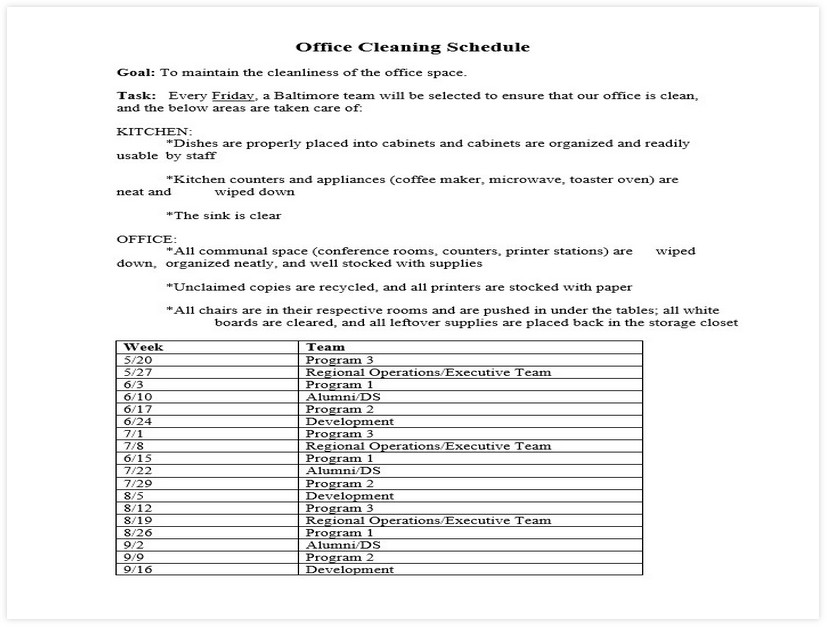 Cleaning Schedule Template for Office 06