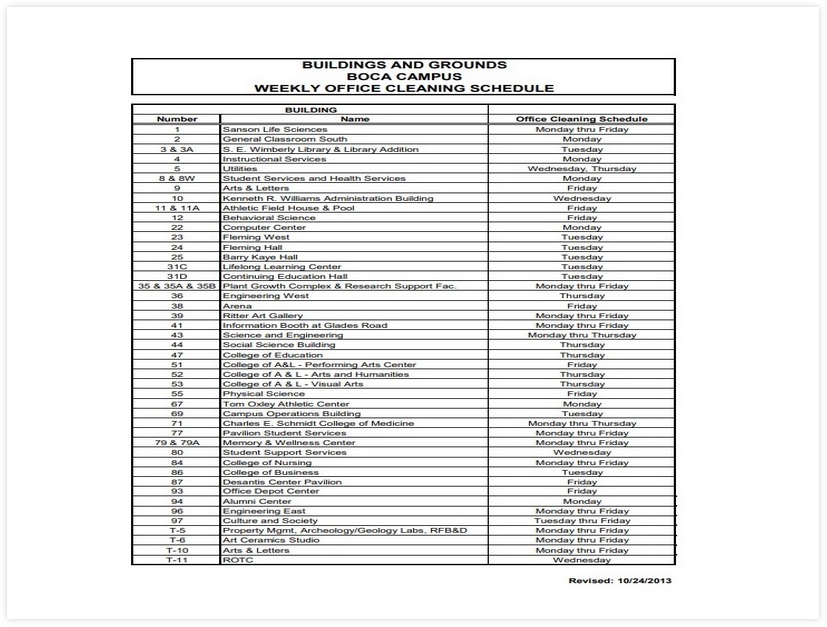 Weekly Cleaning Schedule Template for Office