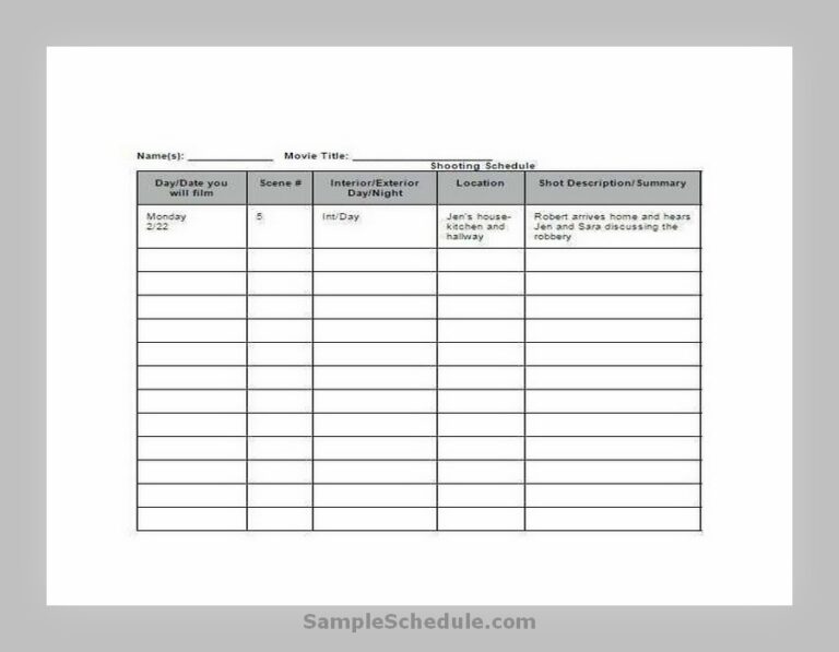 8+ Free Film Production Schedule Example & Template - sample schedule