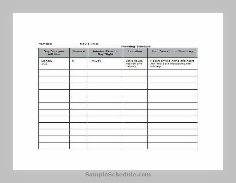 Customize Free Film Production Schedule Template