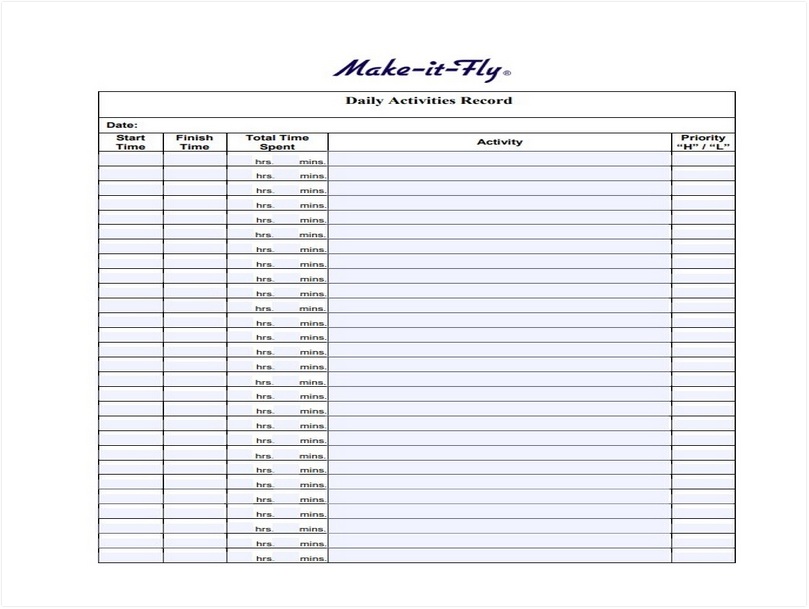 Daily Activity Log Template