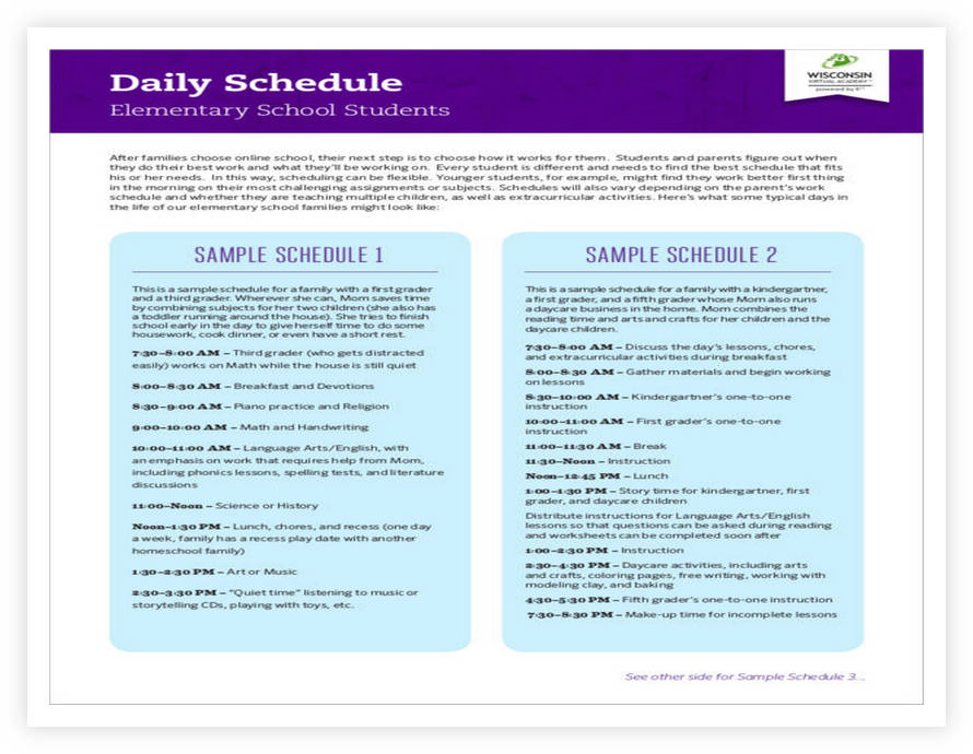 Daily Activity Schedule Template for Elementary