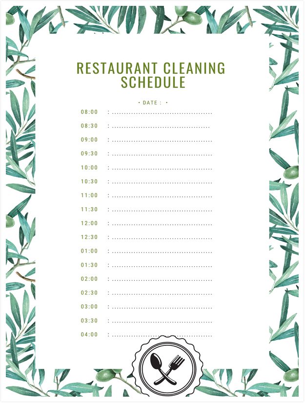 Daily Cleaning Schedule For Restaurant