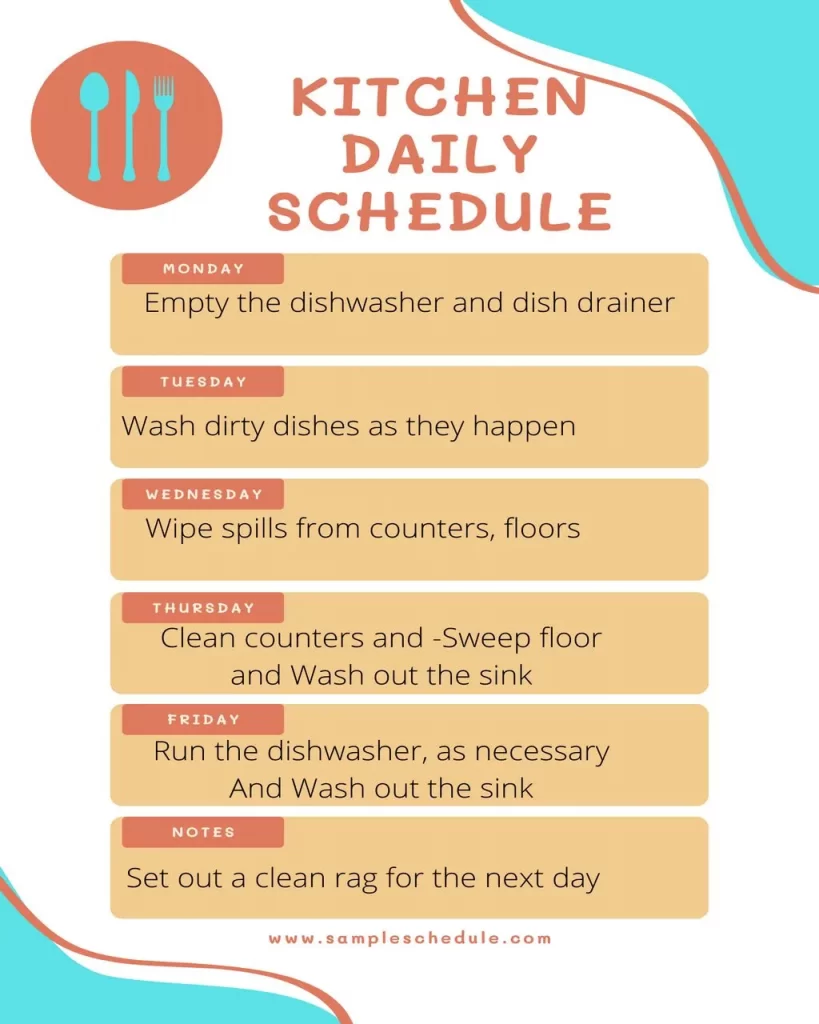 Daily Kitchen Cleaning Schedule - Free Kitchen Cleaning Schedule template