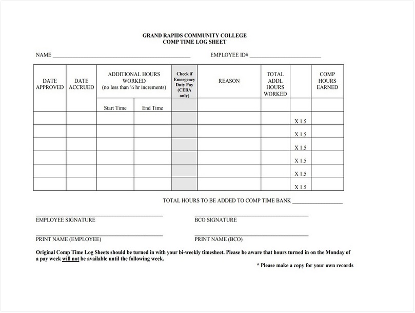 Daily Time Log Template