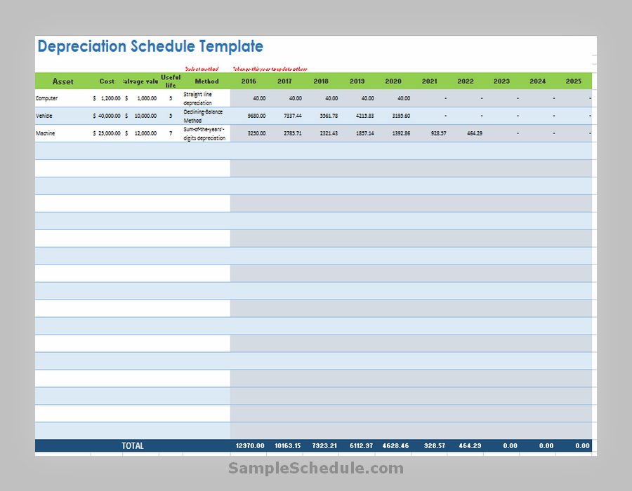 Depreciation Schedule Template 09