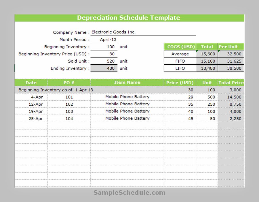 Depreciation Schedule Template 10