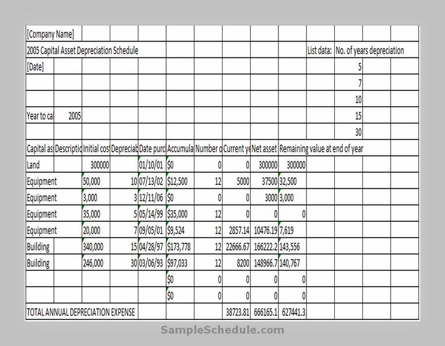 Depreciation Schedule Template 19