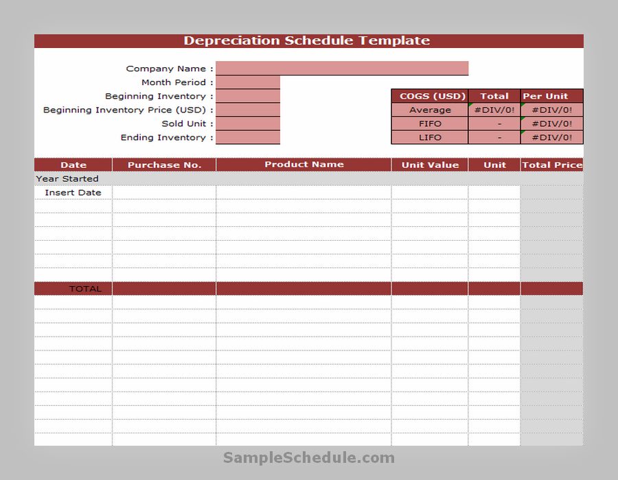 Depreciation Schedule Template 20