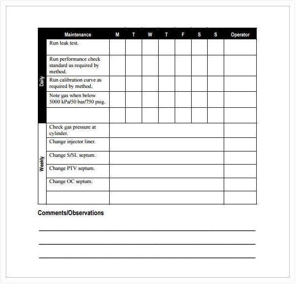 Download Preventive Maintenance Schedule Template PDF