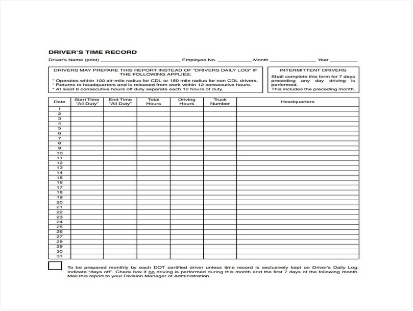 Drivers Daily Log Template