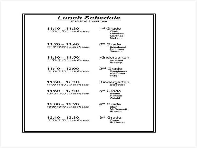 Editable Lunch Schedule