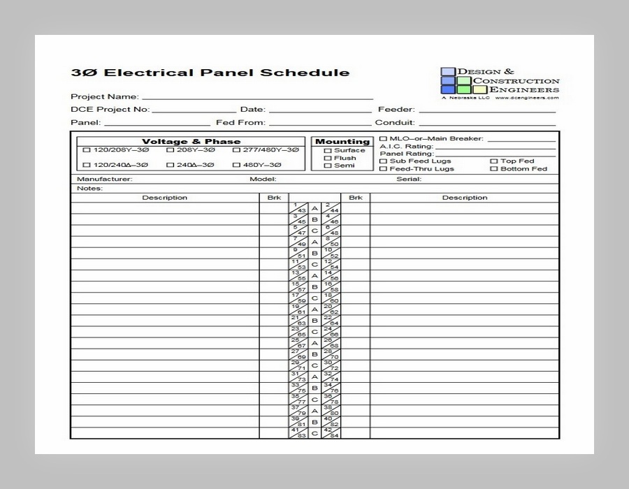 Electrical Panel Schedule Form