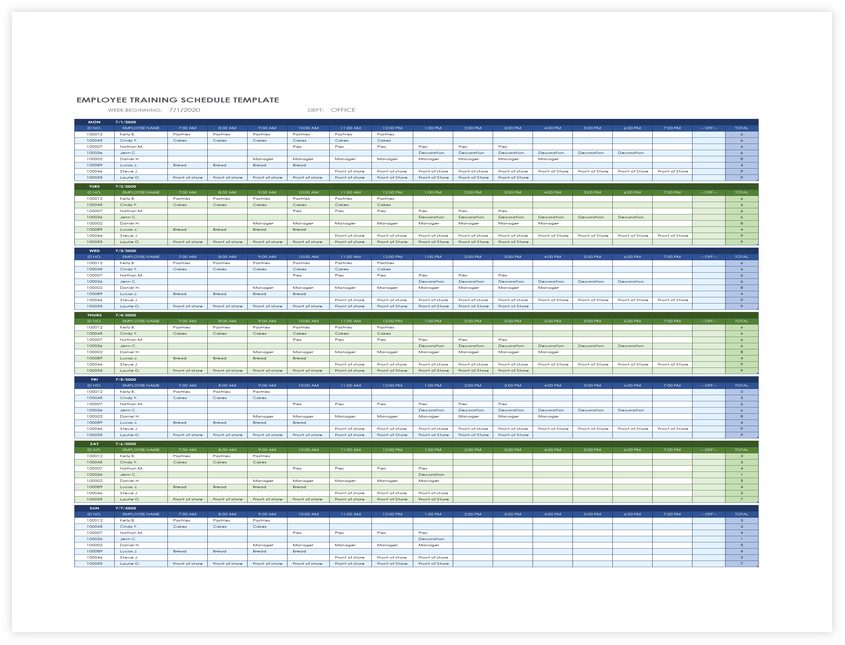 Employee Training Schedule Template Excel 01