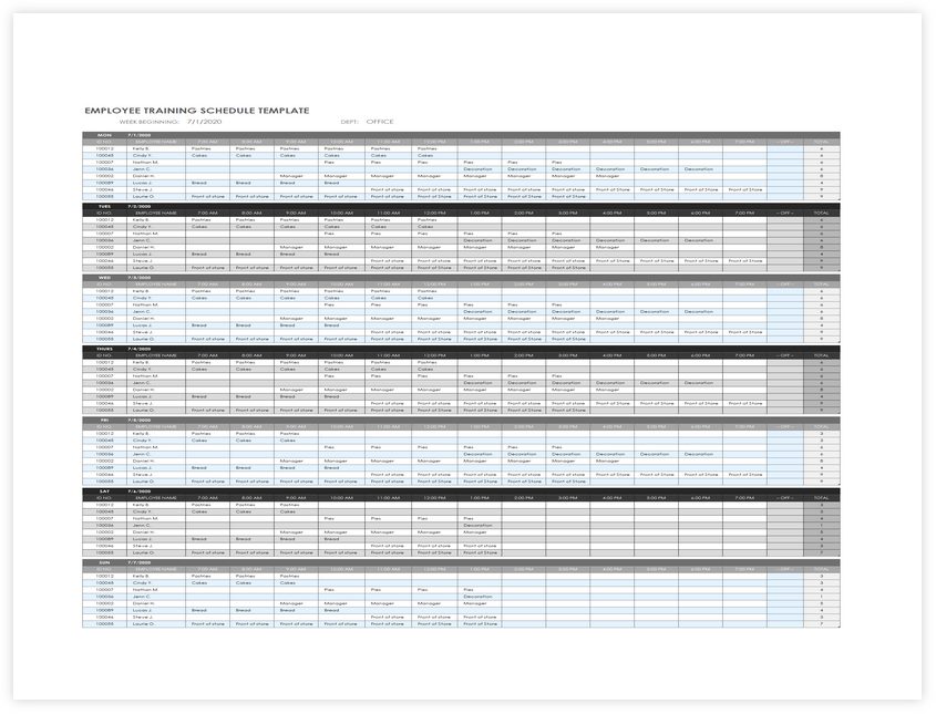 Employee Training Schedule Template Excel 02