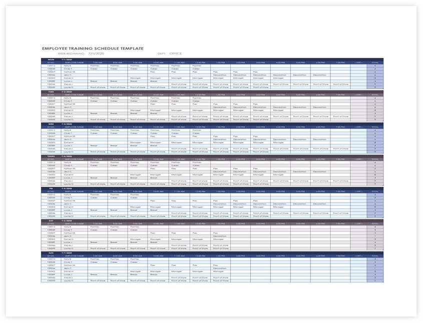 Employee Training Schedule Template Excel 03