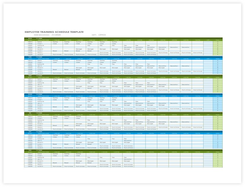 Employee Training Schedule Template Excel 05