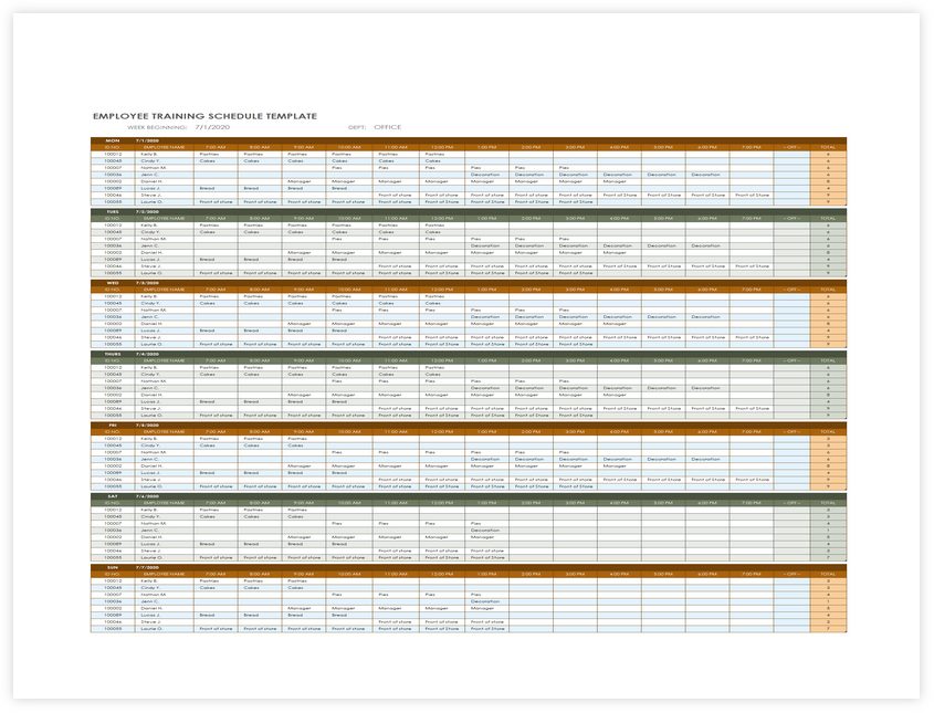 Employee Training Schedule Template Excel 06