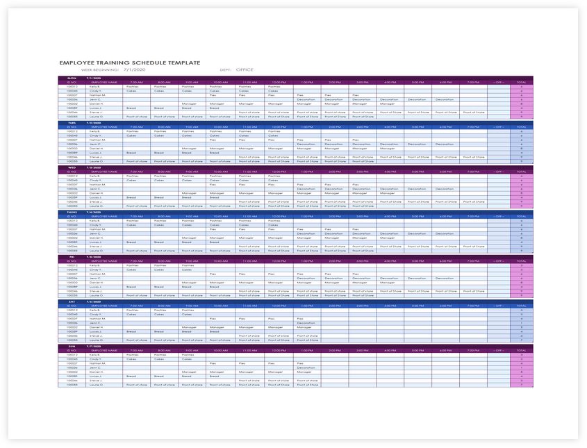 Employee Training Schedule Template Excel