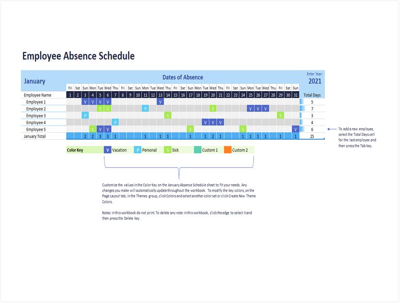 Employee Vacation Schedule Template