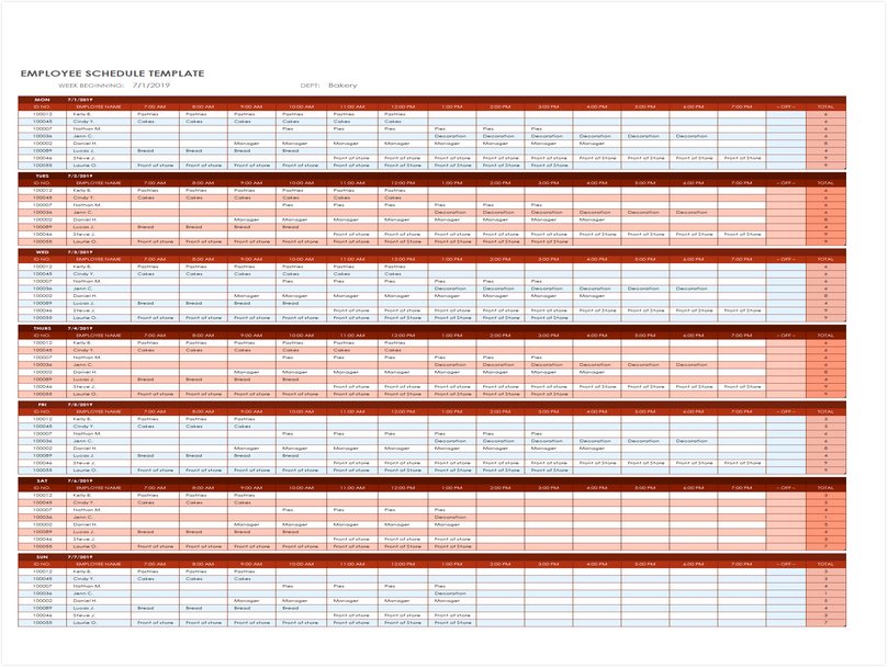 Employee Work Training Schedule Template